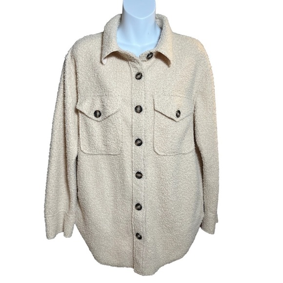Kori Neutral Cream Oversized Teddy Button Up Shacket - Picture 1 of 6